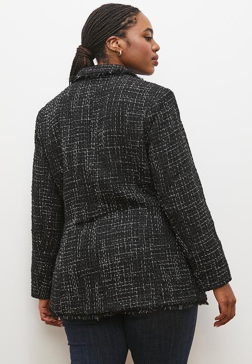edit - Double breasted tweed blazer - black