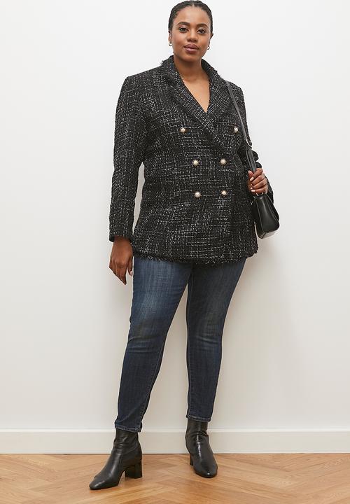 edit - Double breasted tweed blazer - black
