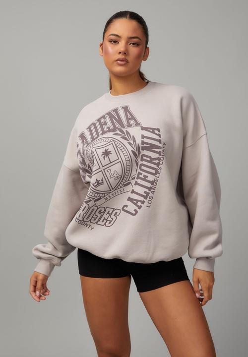Factorie - Slouchy premium graphic crew - soft neutral/pasadena