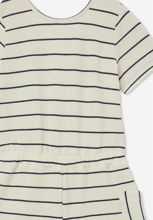 Cotton On - Loren short sleeve playsuit - dark vanilla/navy blazer stripe
