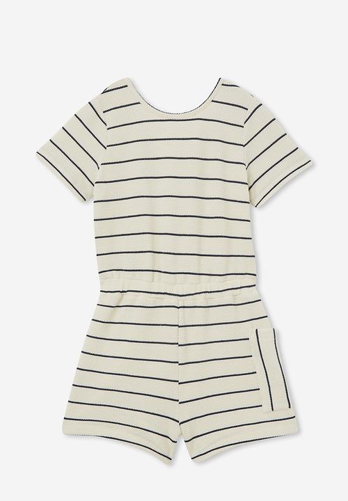 Cotton On - Loren short sleeve playsuit - dark vanilla/navy blazer stripe