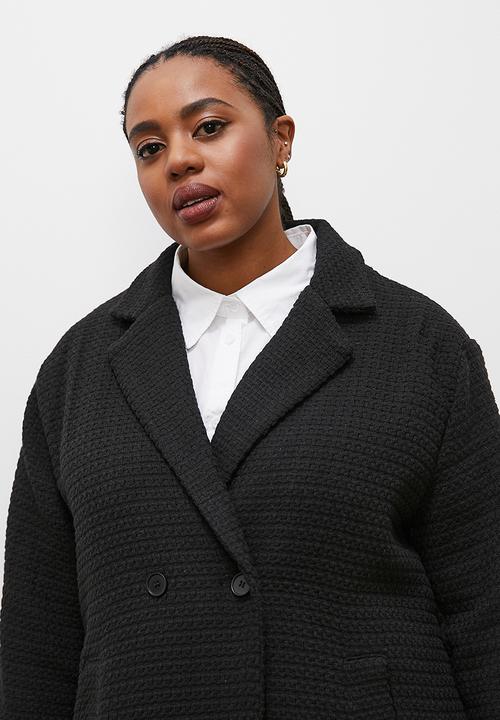 edit - Tweed double breasted coat - black1