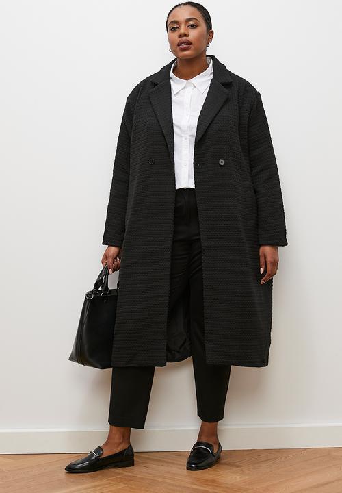 edit - Tweed double breasted coat - black1