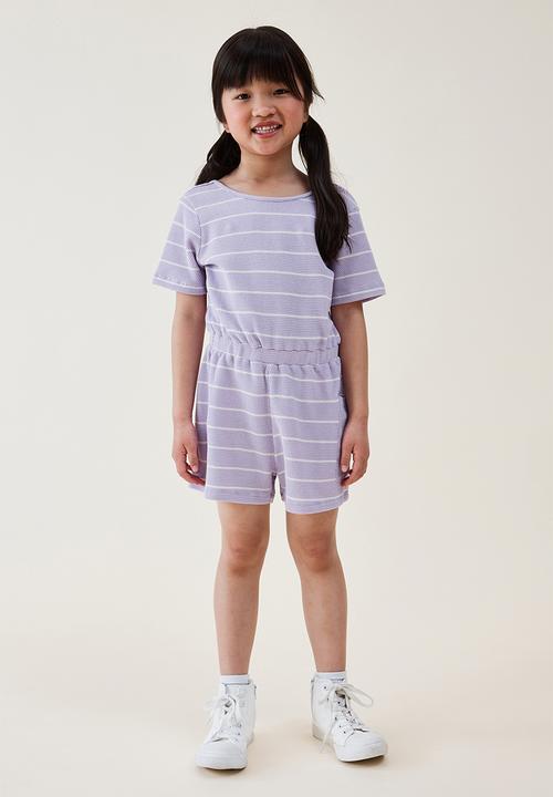 Cotton On - Loren short sleeve playsuit - lilac drop/dark vanilla stripe