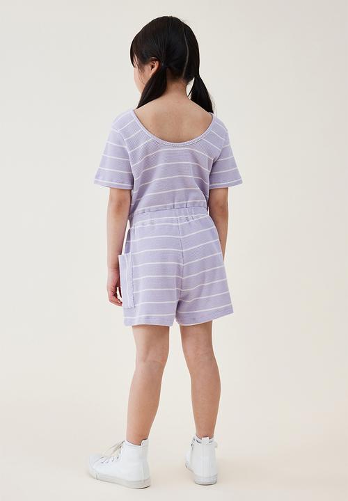 Cotton On - Loren short sleeve playsuit - lilac drop/dark vanilla stripe