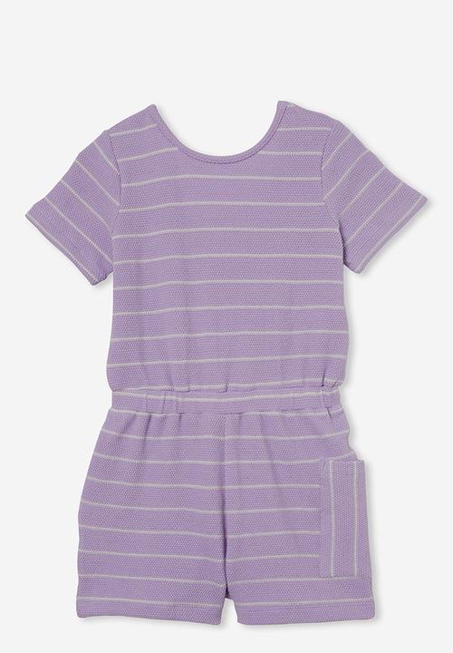 Cotton On - Loren short sleeve playsuit - lilac drop/dark vanilla stripe