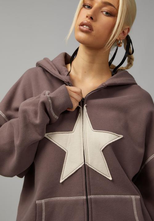 Factorie - Oversized zip through hoodie - plum truffle/malibu