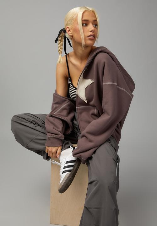 Factorie - Oversized zip through hoodie - plum truffle/malibu