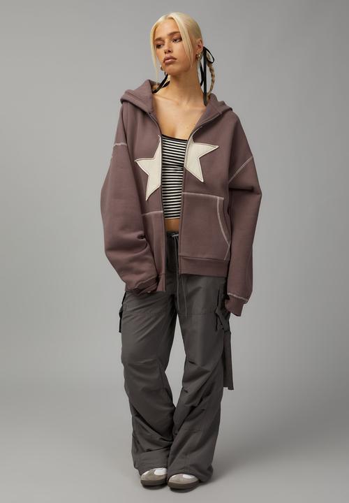 Factorie - Oversized zip through hoodie - plum truffle/malibu