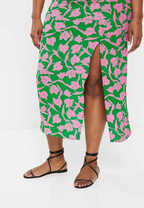 Me&B - Plus gauged volume dress - green & pink