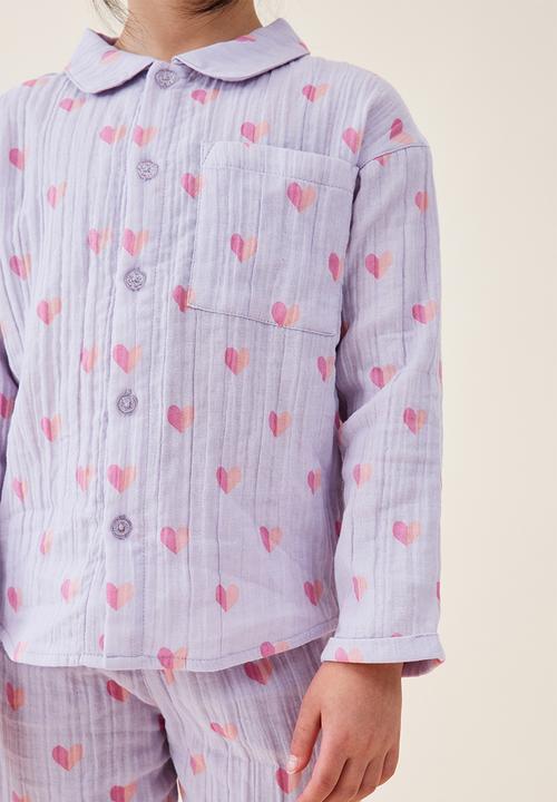 Cotton On - Alice long sleeve pyjama set - lilac drop/spliced heart