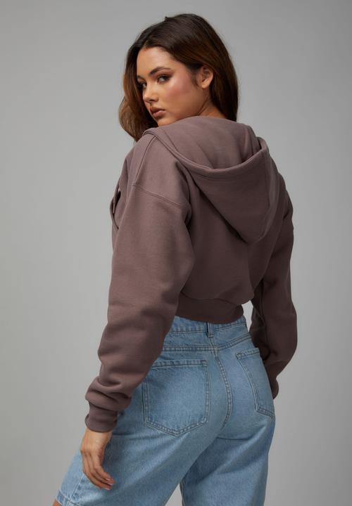 Factorie - Crop zip through hoodie - plum truffle