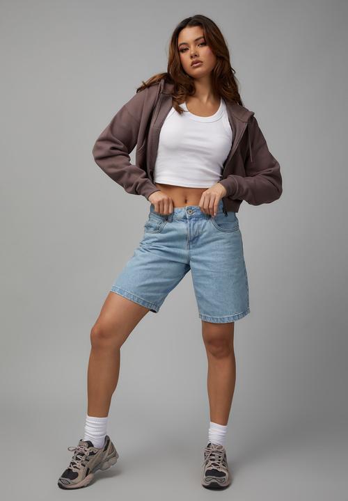 Factorie - Crop zip through hoodie - plum truffle