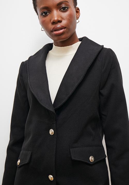 edit - Button detail statement coat - black