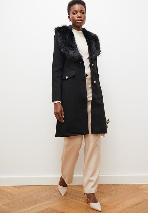 edit - Button detail statement coat - black