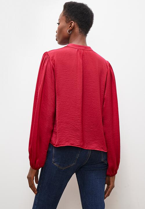 edit - Mandarin bell sleeve blouse - persian red 