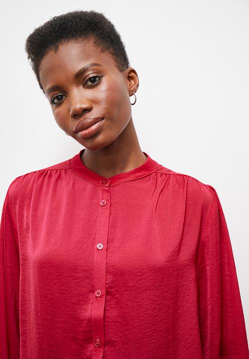 edit - Mandarin bell sleeve blouse - persian red 