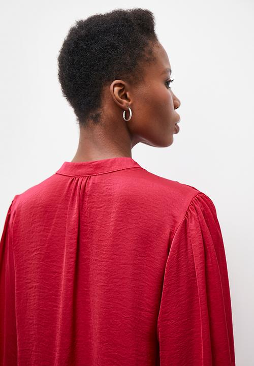 edit - Mandarin bell sleeve blouse - persian red 