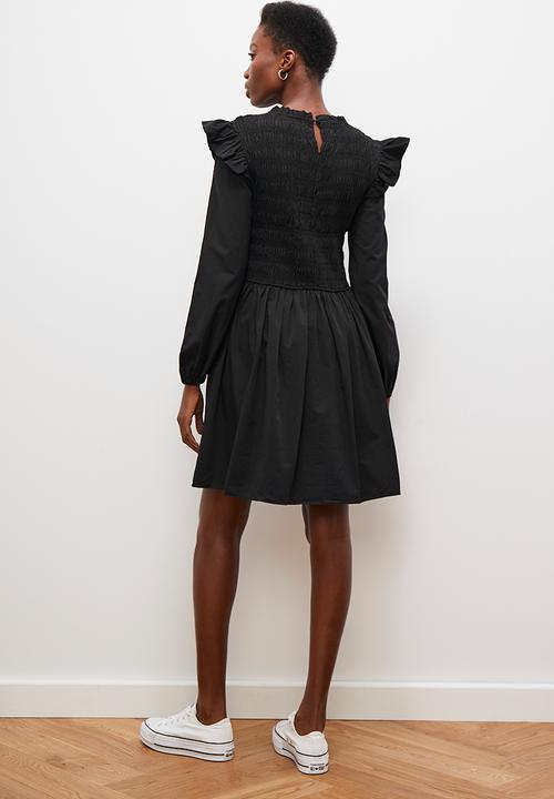 edit - Ruffle detail mini dress - black