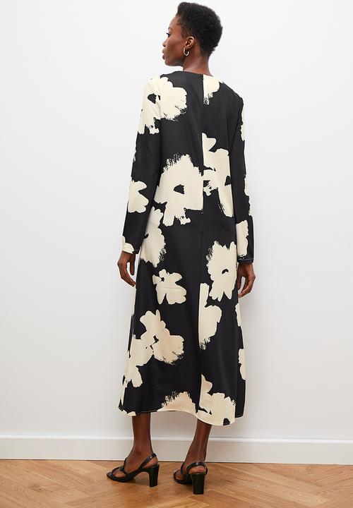 edit - Printed tunic midi dress - black & neutral