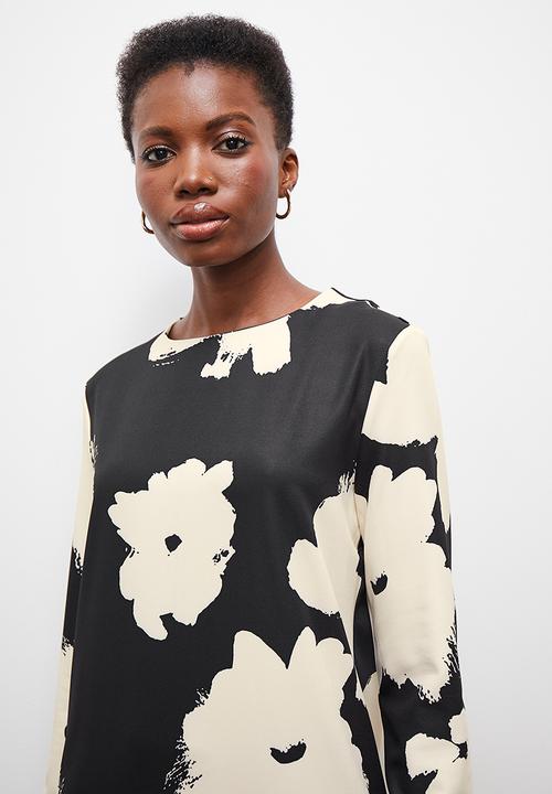 edit - Printed tunic midi dress - black & neutral