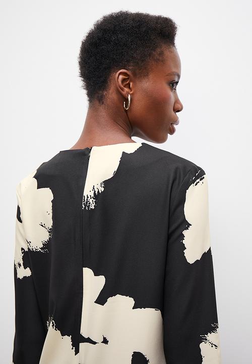 edit - Printed tunic midi dress - black & neutral
