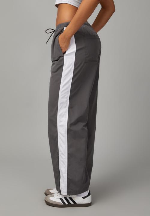 Factorie - Straight leg woven trackpant - charcoal/white