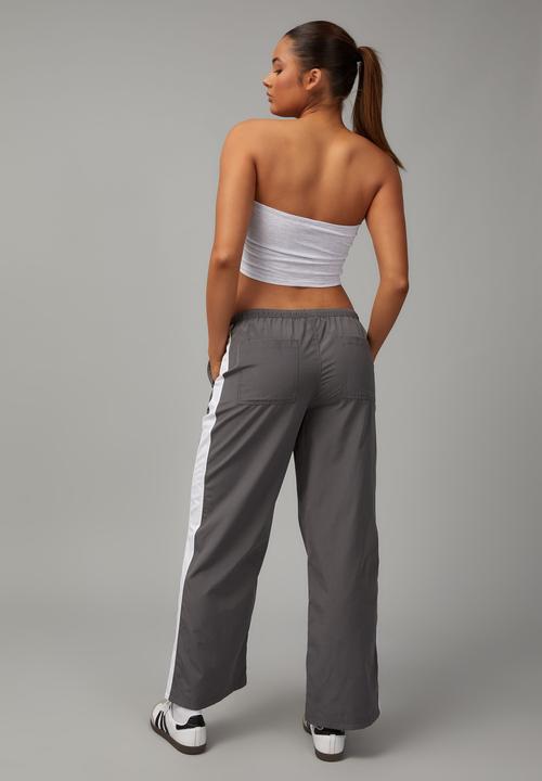 Factorie - Straight leg woven trackpant - charcoal/white