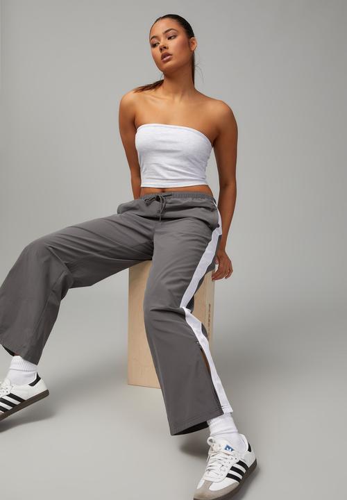 Factorie - Straight leg woven trackpant - charcoal/white