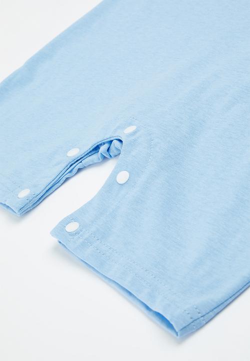 Pop Candy - Short sleeve collared romper - blue and white