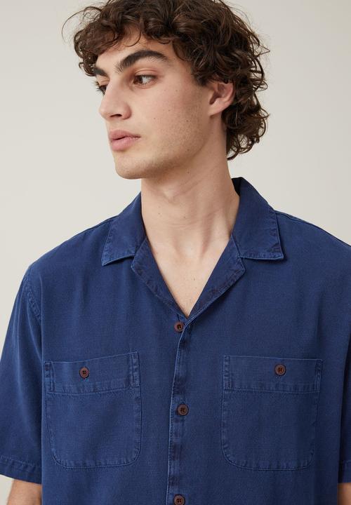 Cotton On - Utility short sleeve shirt - worker blue