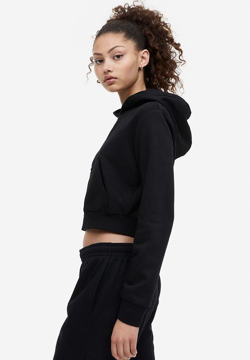 H&M - Cropped zip-through hoodie - black