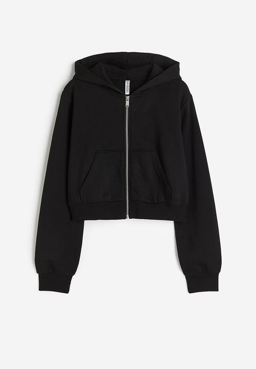 H&M - Cropped zip-through hoodie - black