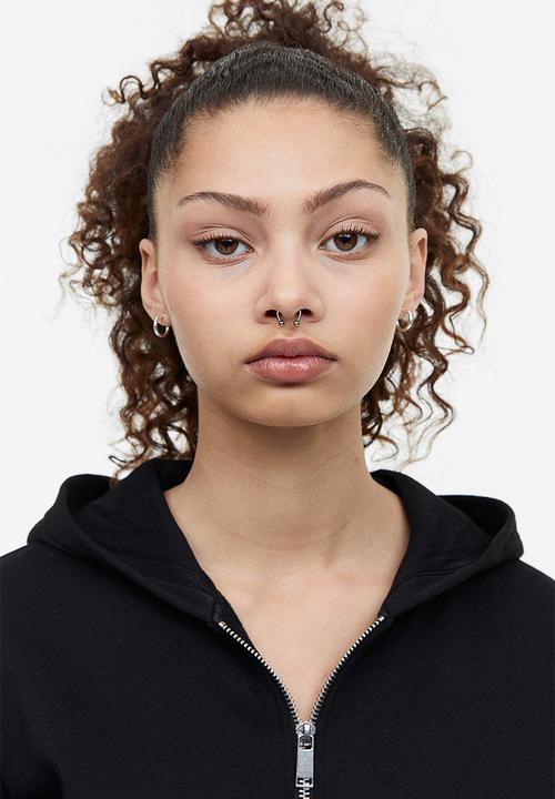 H&M - Cropped zip-through hoodie - black