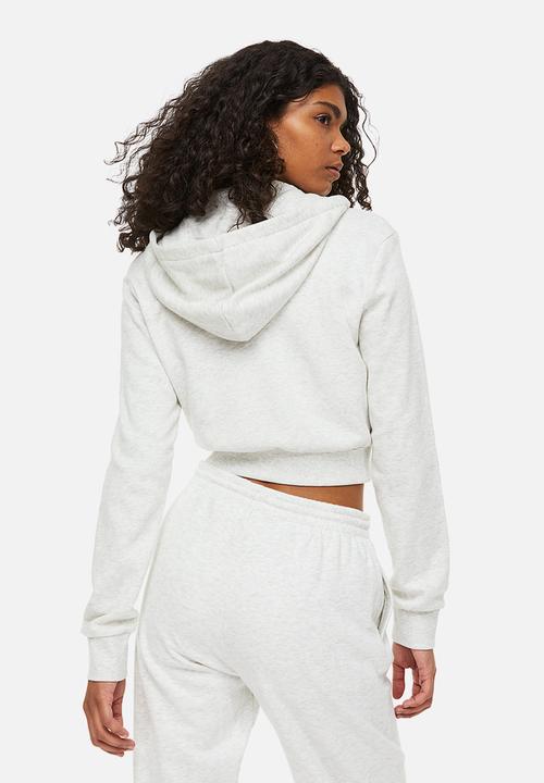 H&M - Cropped zip-through hoodie - light grey marl 