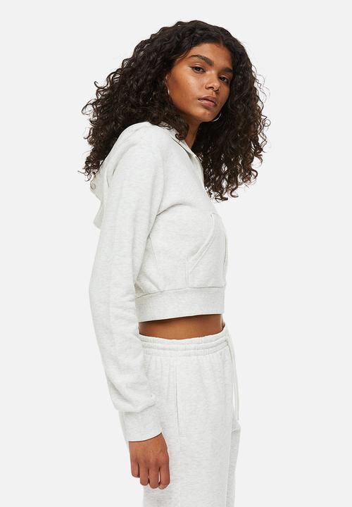 H&M - Cropped zip-through hoodie - light grey marl 