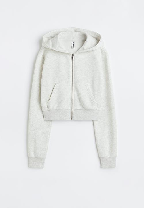 H&M - Cropped zip-through hoodie - light grey marl 