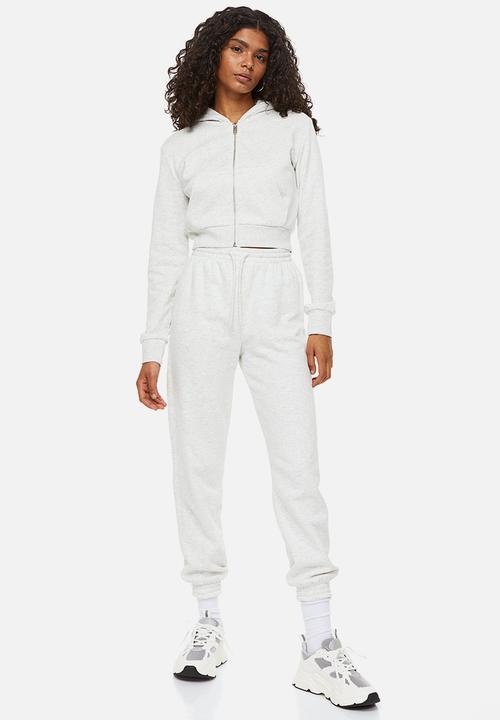 H&M - Cropped zip-through hoodie - light grey marl 