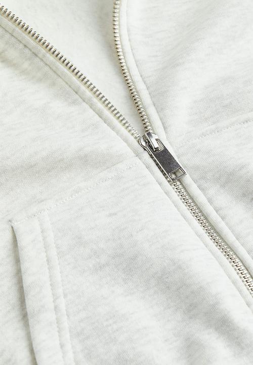 H&M - Cropped zip-through hoodie - light grey marl 