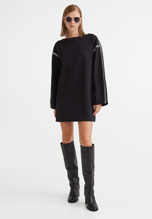 H&M - Embroidered jersey dress - black 