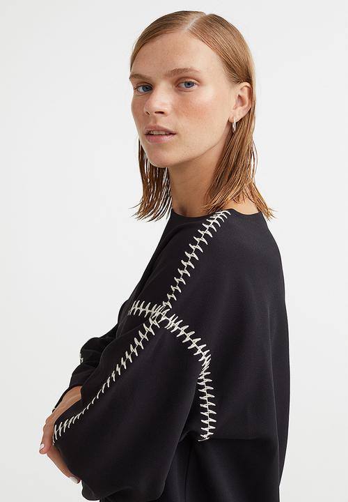 H&M - Embroidered jersey dress - black 