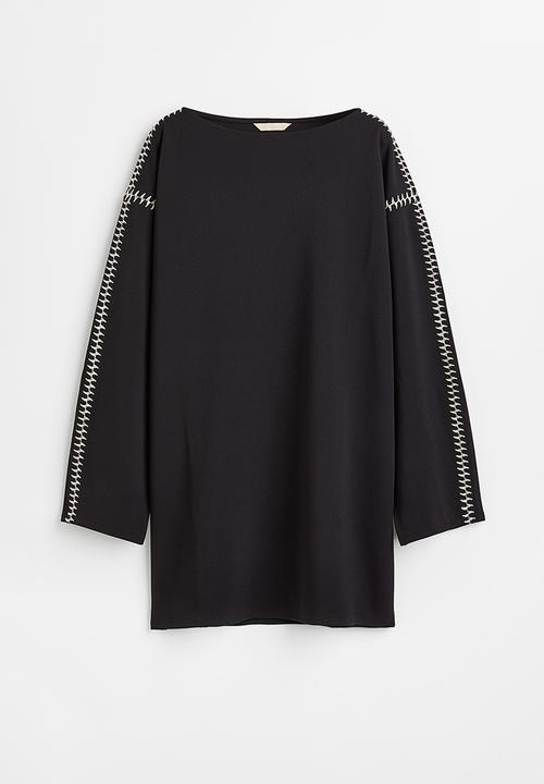 H&M - Embroidered jersey dress - black 