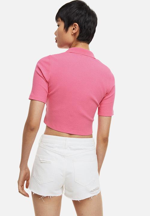 H&M - Collared ribbed top - pink