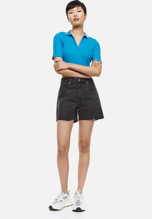 H&M - Collared ribbed top - bright blue 