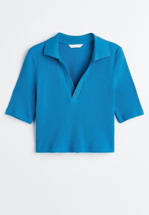 H&M - Collared ribbed top - bright blue 