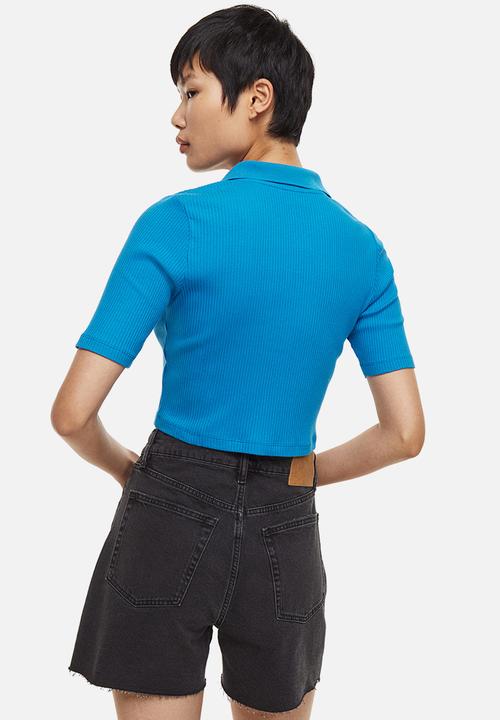 H&M - Collared ribbed top - bright blue 
