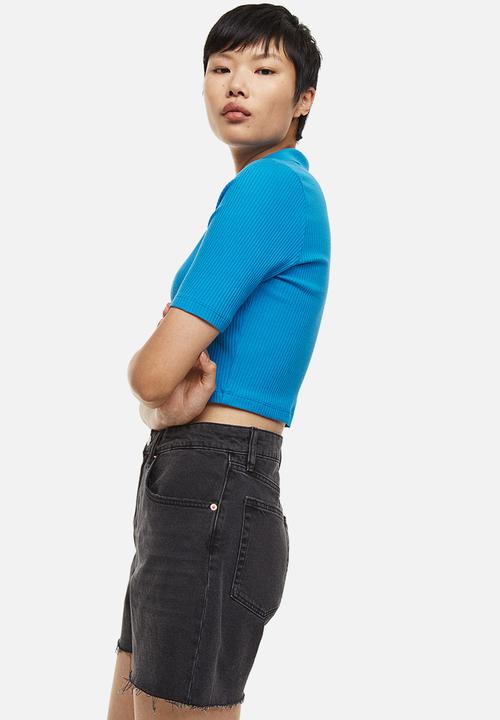 H&M - Collared ribbed top - bright blue 