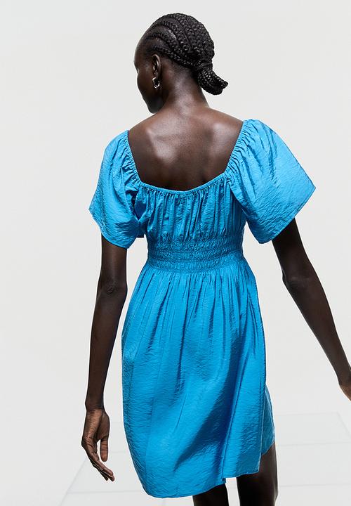 H&M - Smocked-waist dress - bright blue 