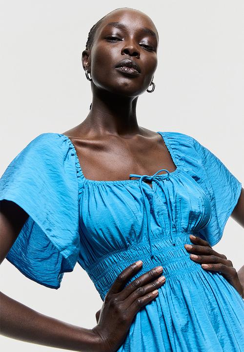 H&M - Smocked-waist dress - bright blue 