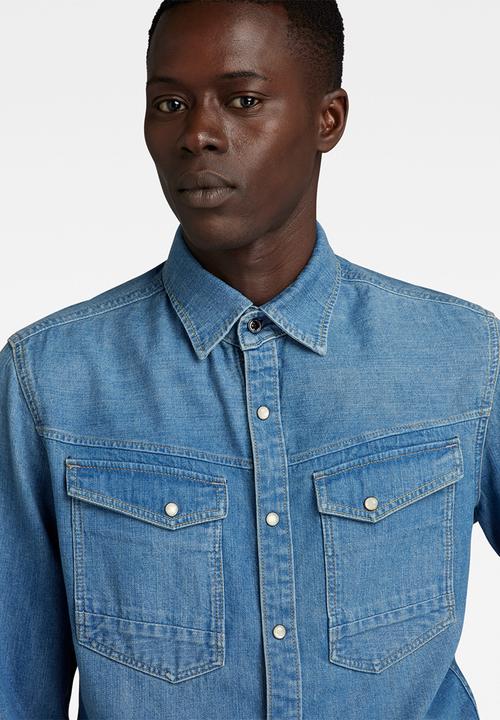 G-STAR - Slim denim shirt asinart 8oz denim - faded cricket blue